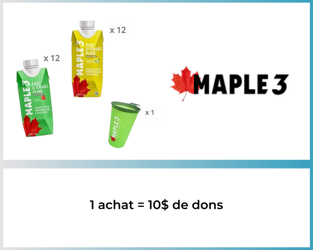Maple 3 - 24 unités de 330ml d'eau d'érable et un verre réutilisable